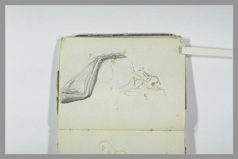 Ecorché d'une aile d'oiseau et croquis d'un homme chevauchant un animal