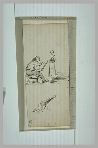 Un peintre dessinant un buste sculpté et une tête de magicien