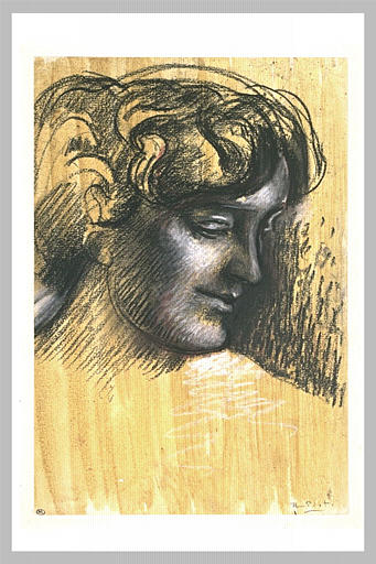 Marie Piot, la tête inclinée de profil sur l'épaule gauche