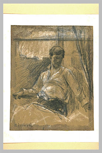 Homme, à mi-corps, de face, adossé à une fenêtre