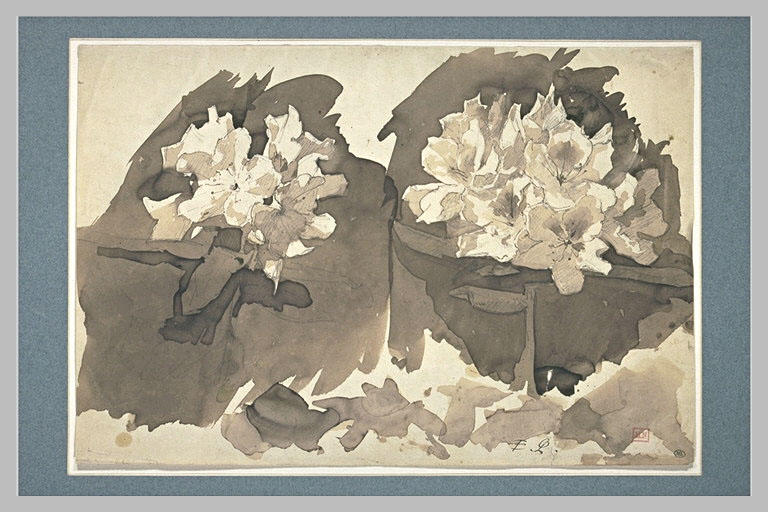 Deux fleurs de rhododendron avec feuilles