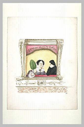 Vieille femme et homme dans une loge de théâtre