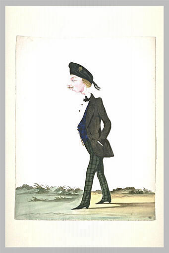 Jeune homme en jaquette, marchant vers la gauche