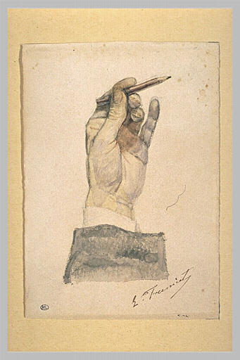 La main gauche de Frémiet, tenant un crayon