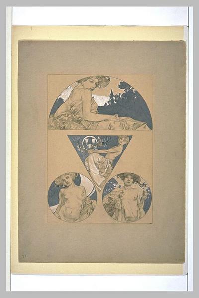 Planche pour les figures décoratives : Quatre motifs avec figures féminines