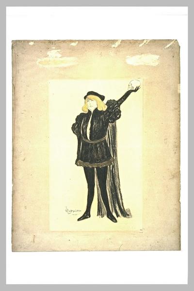 Portrait-charge de Sarah Bernhardt dans Hamlet