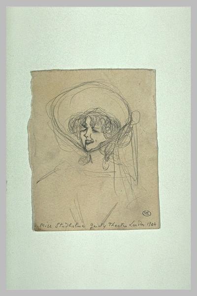 Femme vue en buste, de trois quarts à gauche, coiffée d'une grande capeline ; Miss Studholme Gaiety Théâtre Londres 1904 (titre inscrit)