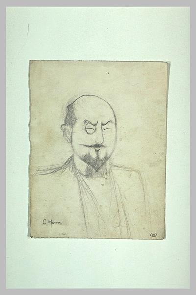 Homme vu à mi-corps, tourné vers la droite, le crâne dégarni: Capus