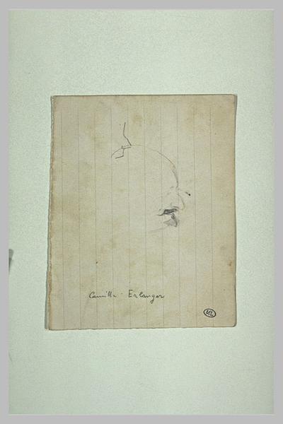 Croquis inachevé de Camille Erlanger au nez busqué, de profil à droite