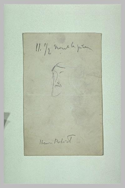 Rapide croquis inachevé d'une tête de face: Henri Robert
