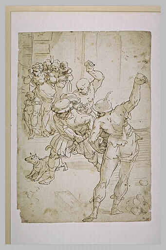 Personnages lançant des pierres vers la gauche