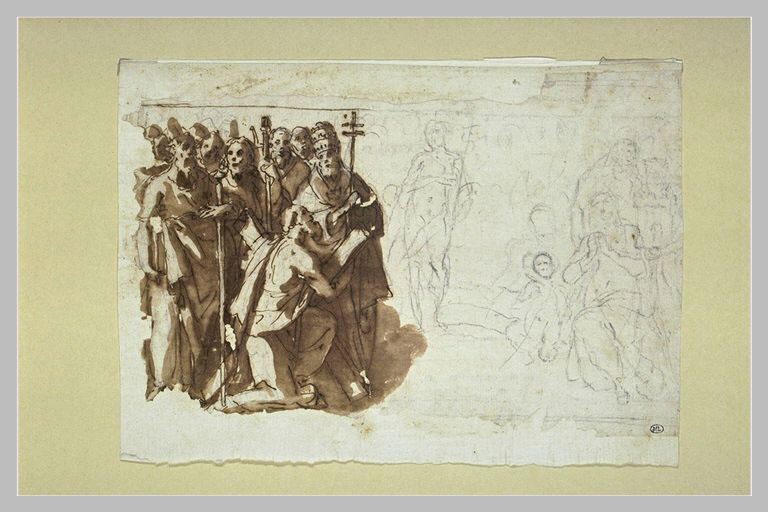 Groupe d'apôtres ; scène de prédication (saint Jean-Baptiste prédicant ?)