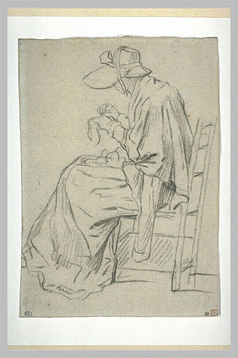Femme assise sur une chaise, cousant