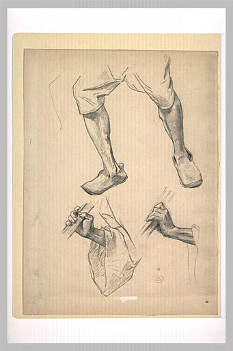 Feuille d'études : deux jambes et deux mains tenant des bâtons
