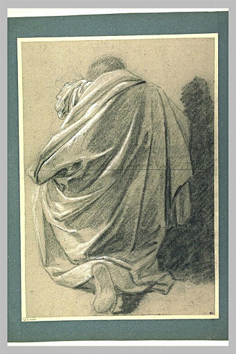 Homme drapé, agenouillé, vu de dos