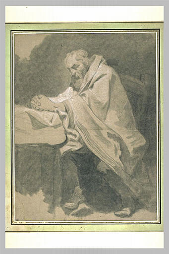 Vieillard barbu, assis, tourné vers la gauche