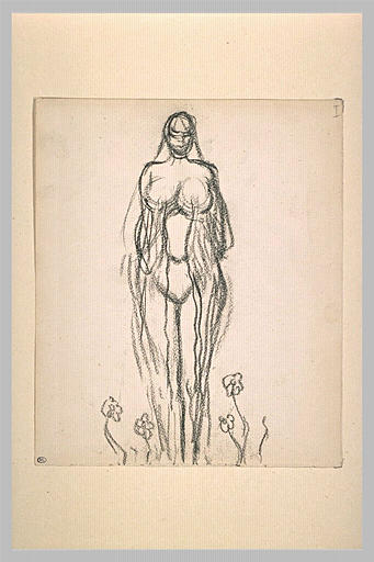 Première pensée pour Isis : femme nue, de face, poitrine opulente