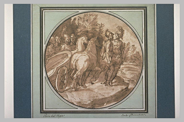 Un général descendu de son char, conversant avec un autre guerrier