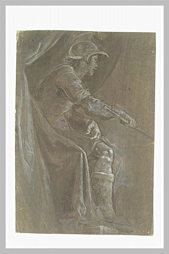 Homme de profil, avec un casque sur la tête, sous un dais