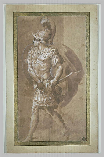 Guerrier se dirigeant vers la gauche, dégainant