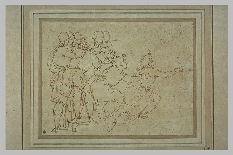 Jeunes hommes dont certains sont à genoux