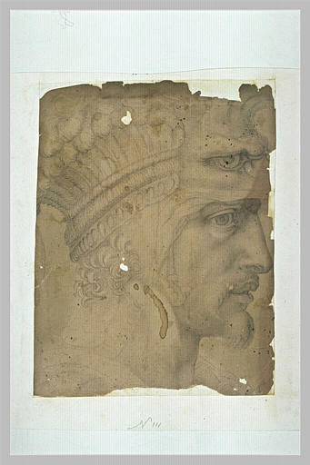 Profil d'homme casqué ; étude d'un oeil animal, de profil