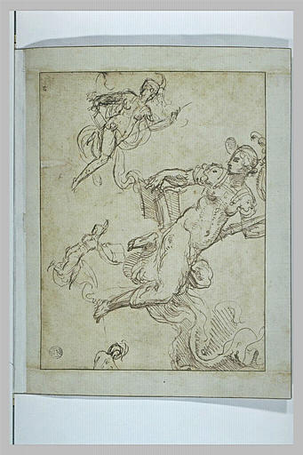 Trois études de figures volant, et tenant un livre