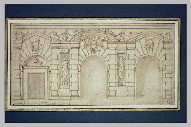 Etude d'une façade de palais, avec les armoiries d'Autriche