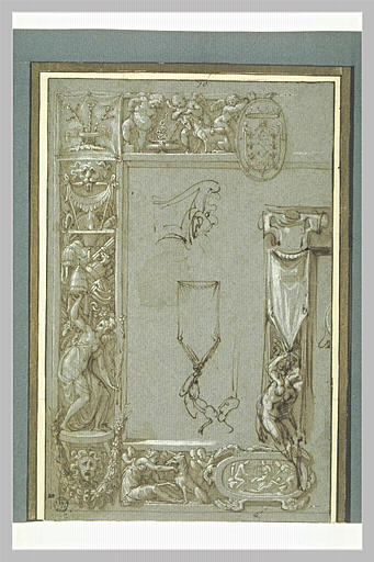 Bordure de tapisserie avec les armes des Farnese et deux croquis