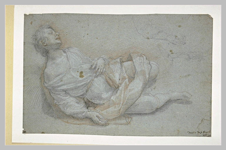 Jeune homme allongé, endormi, et reprises de la main droite