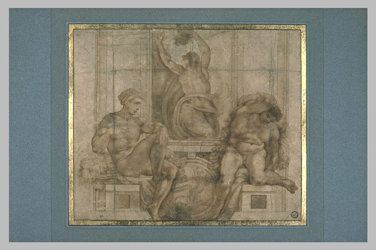 Deux jeunes hommes nus de part et d'autre du prophète Jérémie