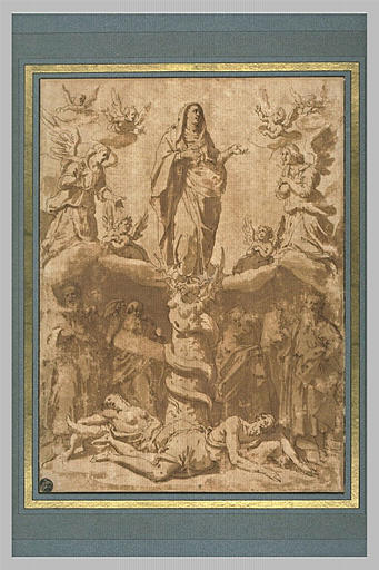 La Vierge sur l'arbre de vie, foulant aux pieds le serpent