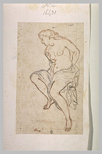 Femme demi nue, assise, les mains derrière le dos, Andromède (?)