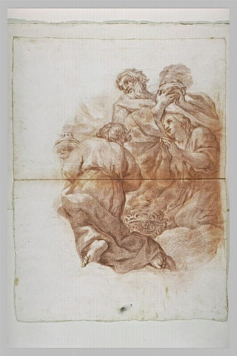 Trois figures sur des nuages, portant des encensoirs, et femme priant