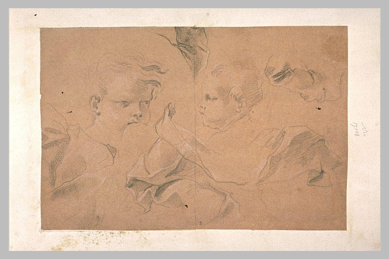 Deux têtes d'enfants, et études de draperie