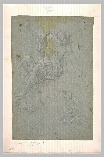 Une main, une figure accroupie, et une figure d'homme à demi nu