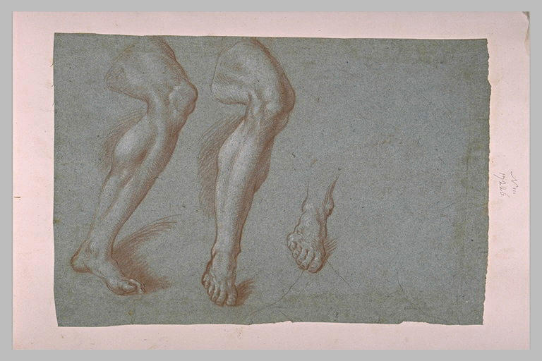 Jambes gauche, jambe droite, et pied droit, de face