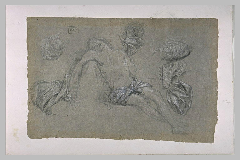 Etudes d'un christ mort pour une piéta, de draperies et d'une manche