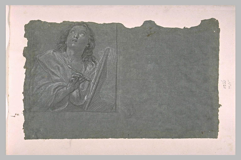 Une demi-figure tenant une plume et regardant au ciel