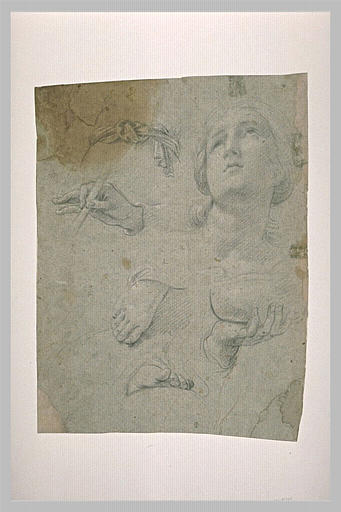 Tête de femme, une ceinture nouée à la taille, deux mains et deux pieds