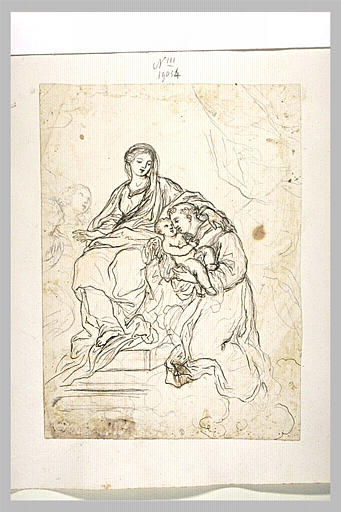 Saint François, agenouillé devant la Vierge, tenant l'Enfant