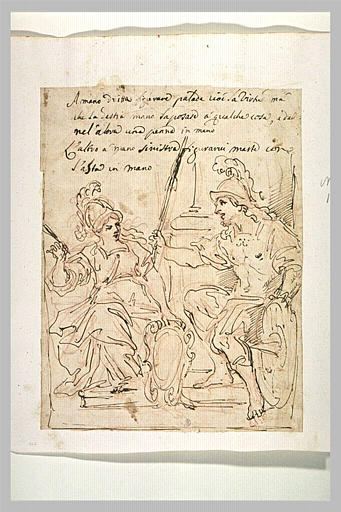 Deux figures en armes, assises