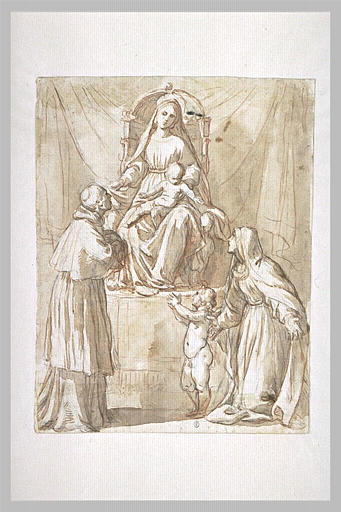 Vierge à l'Enfant assis sur un trône et deux saints