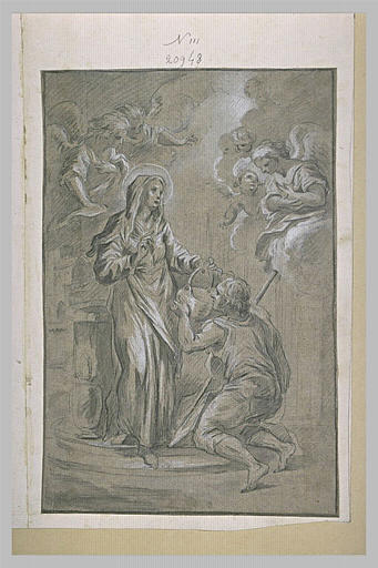 Sainte donnant à boire à un jeune homme