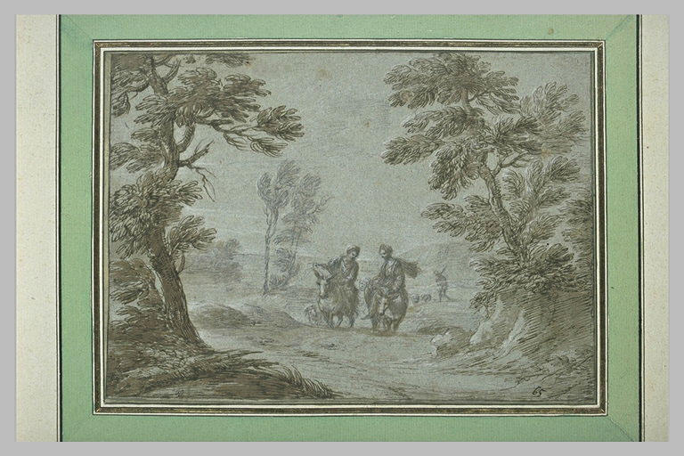 Homme et femme à cheval dans un paysage
