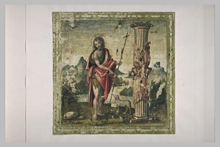 Lettre I historiée : Saint Jean-Baptiste dans le désert