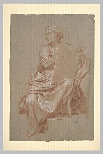 Homme drapé, assis, tenant un parchemin