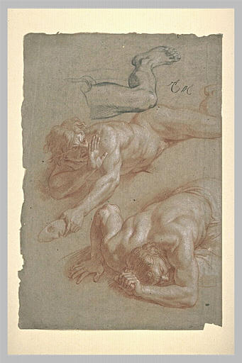 Deux hommes, l'un tombant, l'autre à terre