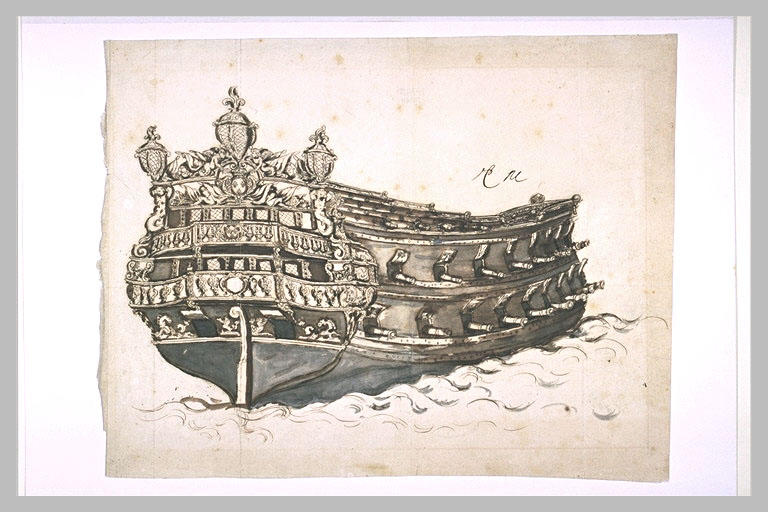 Vaisseau de guerre, vu côté poupe