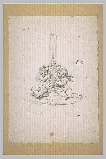 Deux amours jouant avec une lyre